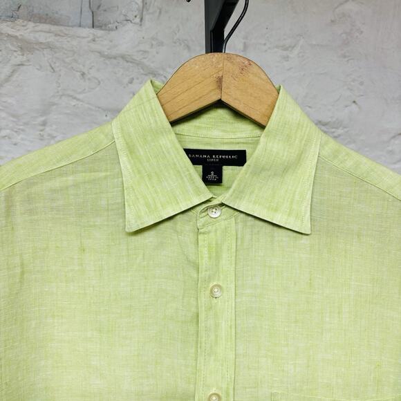 Banana Republic Shirt Mens Small Linen Long Sleeve Button Up Summer Lime Green - Picture 2 of 7